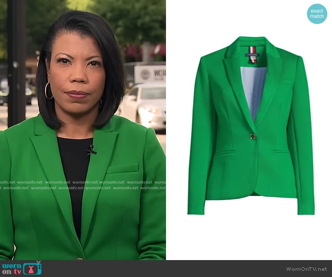 Tommy Hilfiger Solid Single Breasted Blazer in Jolly Green worn by Nikole Killion on CBS Evening News