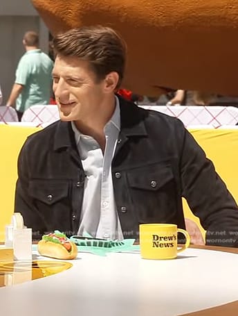 Tony Dokoupil’s black suede jacket on The Drew Barrymore Show