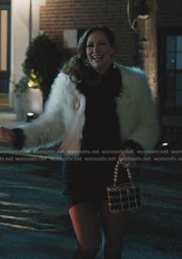 Tracy’s black embellished box bag on Elsbeth