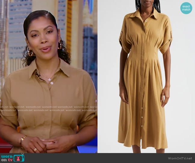 Veronica Beard Adavi Linen Blend Shirtdress in Desert Khaki worn by Shirleen Allicot on Good Morning America