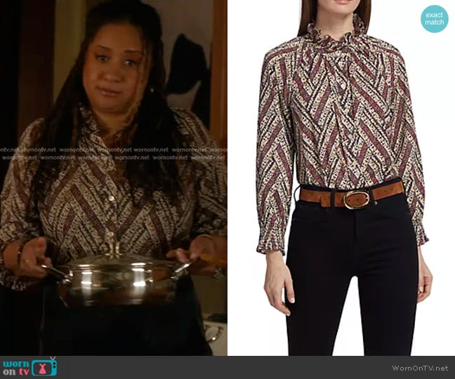 Veronica Beard Calisto Geometric Floral Shirt worn by Karen Wilson (Tracie Thoms) on 9-1-1