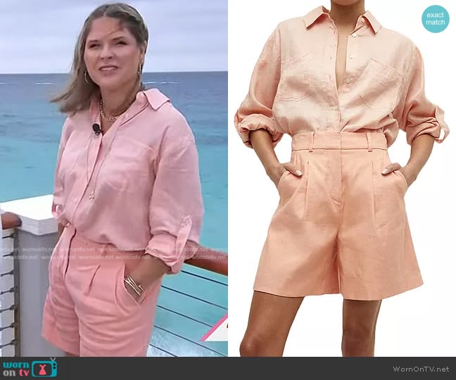 Veronica Beard Gil Linen Shirt in Light Coral worn by Jenna Bush Hager on Today