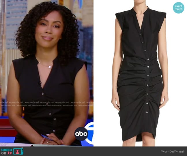 Veronica Beard Bell Ruched Shirt Dress worn by Shirleen Allicot on Good Morning America