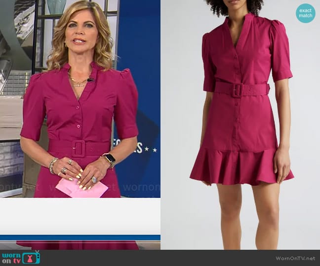 Veronica Beard Molly Shirtdress in Wildberry worn by Natalie Morales on CBS Mornings