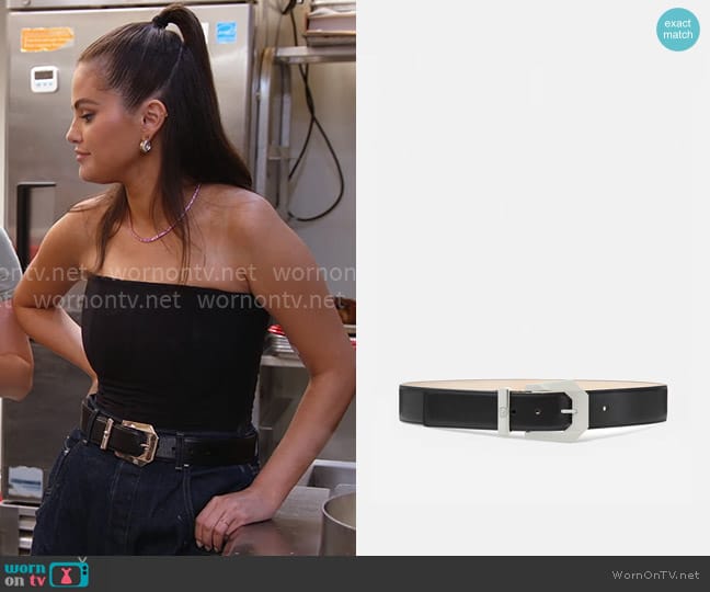 Versace Medusa Heritage Leather Belt 4 cm worn by Selena Gomez on Selena + Restaurant