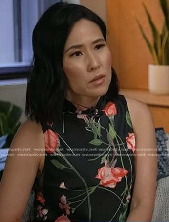 Vicky’s black floral sleeveless top and red skirt on NBC News Daily