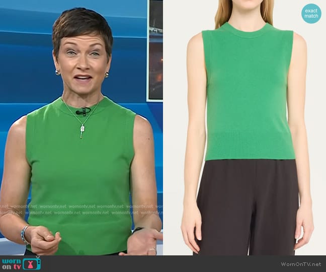 Vince Sleeveless Wool & Cashmere Blend Sweater in Dark Parakeet worn by Stephanie Gosk on Today