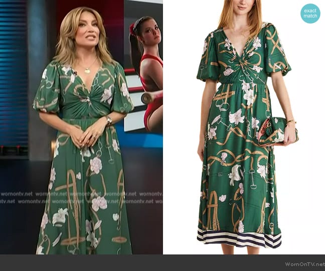 Vineyard Vines Kentucky Derby Scarf Print Maxi Dress worn by Kit Hoover on Access Hollywood