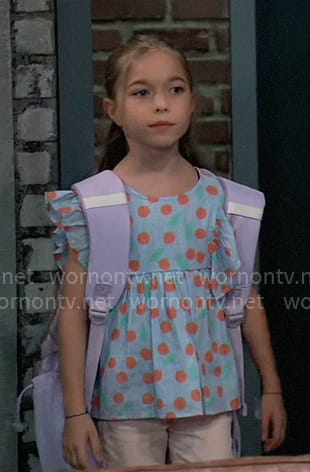 Violet’s blue cherry print top on General Hospital