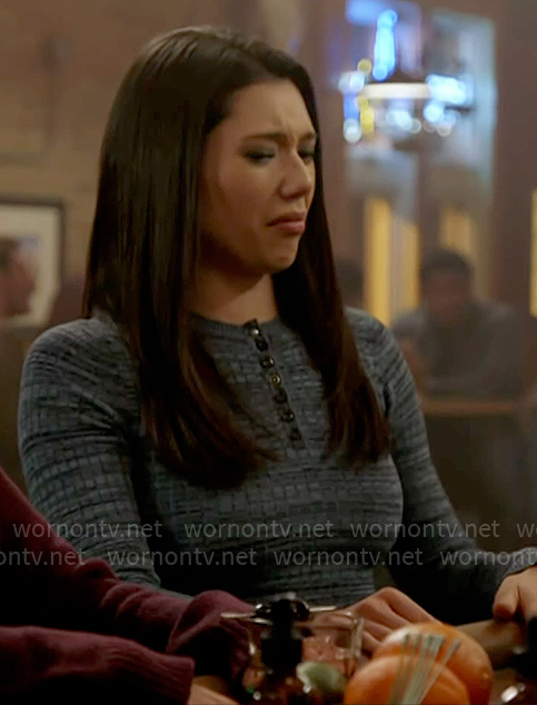 Violet’s blue marled knit henley sweater on Chicago Fire