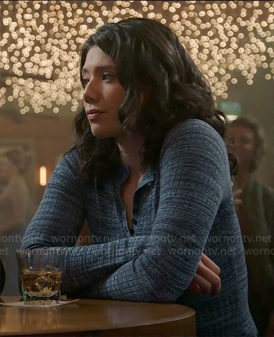 Violet’s blue marled knit henley sweater on Chicago Fire