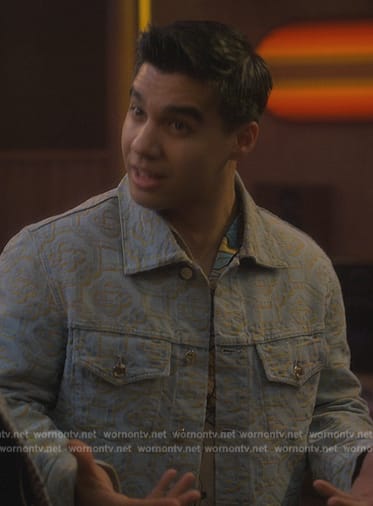 Vivek’s monogram denim jacket on Grown-ish