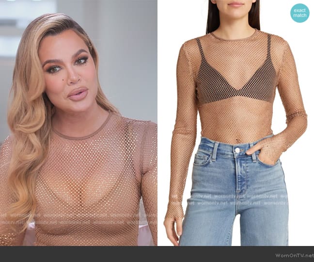 WayF Mika Metallic Mesh Long Sleeve Top worn by Khloe Kardashian (Khloe Kardashian) on The Kardashians
