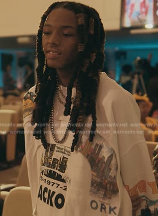 Emmett’s who decide’s war graphic long sleeve tee on The Chi