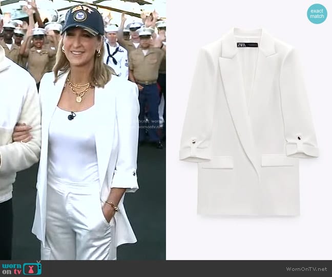 Zara Blazer with Rolled-Up Sleeves in Oyster-white worn by Lara Spencer on Good Morning America