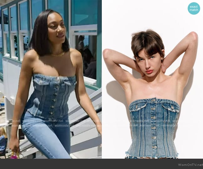 Zara Corset Style Denim Top worn by Brandi Marshall (Brandi Marshall) on Selling the OC