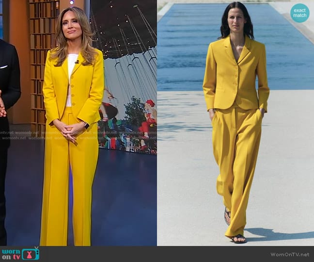 Zara Straight Leg Pants in Yellow worn by Rhiannon Ally on Good Morning America