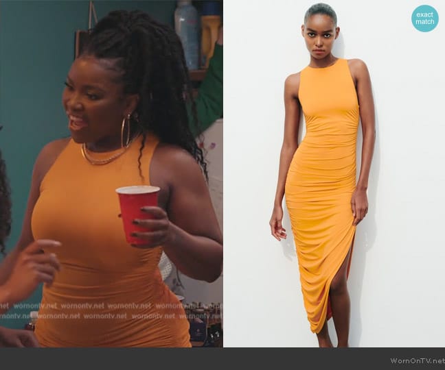 Zara Fitted Draped Polyamide Dress worn by (Courtney Taylor) on Abbott Elementary