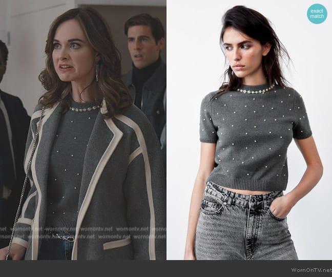Zara Pearl and Jewel Knit Sweater worn by (Audrey Corsa) on Elsbeth