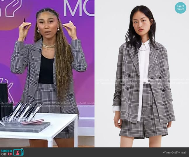 Zara Plaid Blazer worn by Ally Love on Today