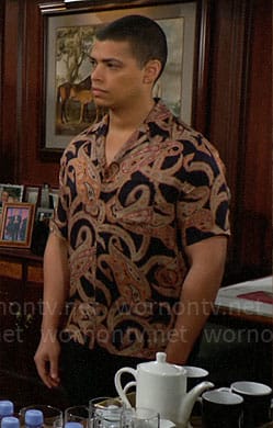 Zende’s black and orange print shirt on The Bold and the Beautiful