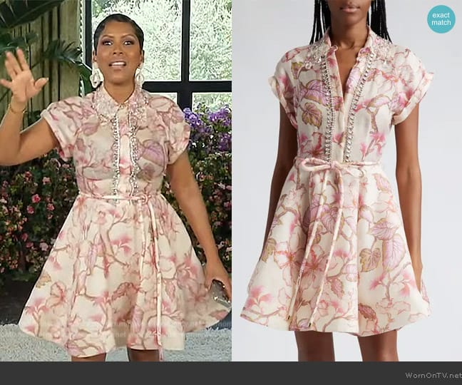 Zimmermann Matchmaker Crystal-Embellished Linen & Silk Minidress worn by Tamron Hall on Tamron Hall Show