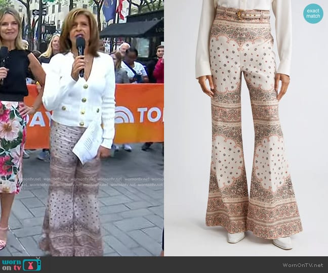 Zimmermann Paisley Print Belted High Waist Linen Wide Leg Pants worn by Hoda Kotb on Today