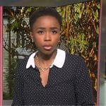 Zinhle’s black polka dot collared top on NBC News Daily