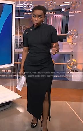 Zinhle’s black ribbed button detail dress on NBC News Daily