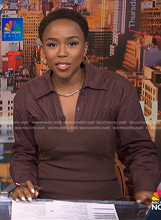 Zinhle’s brown mixed media knit dress on NBC News Daily