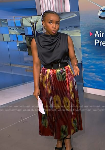 Zinhle’s metallic floral skirt and top on NBC News Daily