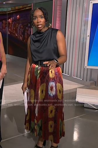 Zinhle’s metallic floral skirt and top on NBC News Daily