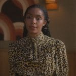 Zoey’s yellow leopard print tie neck blouse on Grown-ish