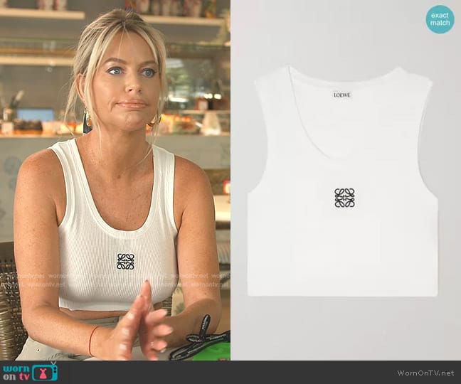 Loewe Anagram Logo Ribbed Crop Tank Top worn by Caroline Stanbury (Caroline Stanbury) on The Real Housewives of Dubai