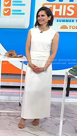 Bahar Takhtehchian’s white waist band detail midi dress on Today