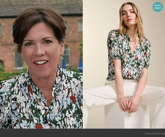 Maria Abstract Print Ruffle Collar Blouse worn by Kelly Cobiella on Today