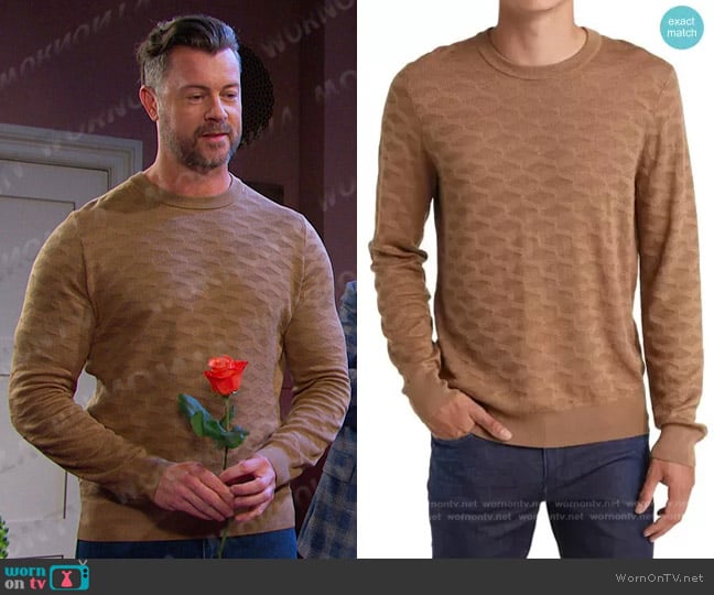 Boss Odante Jacquard Silk Sweater in Camel worn by EJ DiMera (Dan Feuerriegel) on Days of our Lives