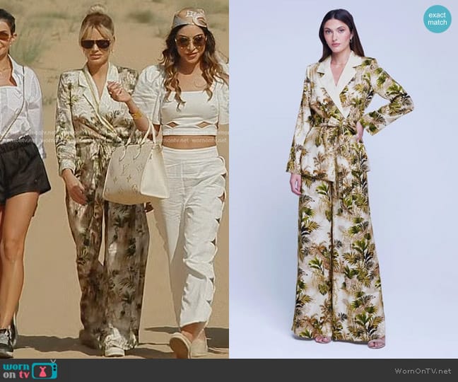 L'Agence Ciara Robe Top in Antique White Multi Vintage Safari worn by Caroline Stanbury (Caroline Stanbury) on The Real Housewives of Dubai