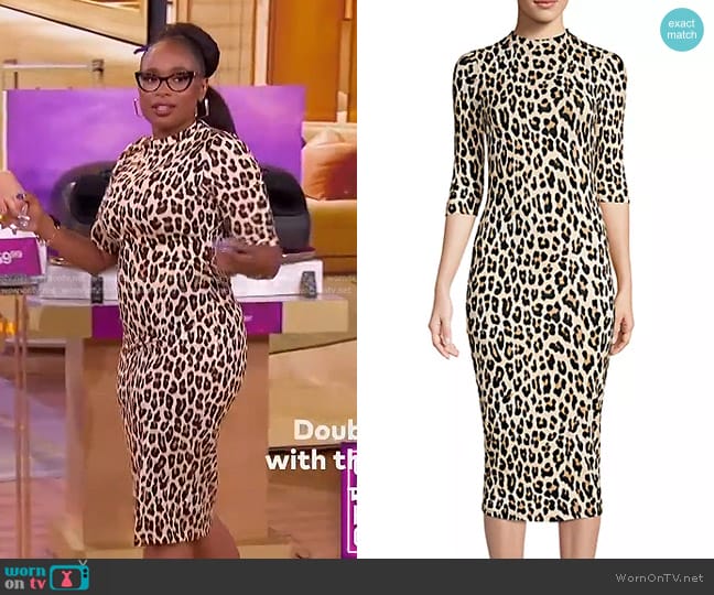 Alice + Olivia Delora Leopard Bodycon Dress in Textured Leopard worn by Jennifer Hudson on The Jennifer Hudson Show