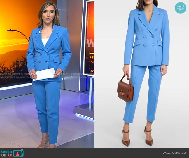 Dorothee Schumacher Emotional Essence Jacket in Cornflower Blue worn by Margaret Brennan on CBS Evening News