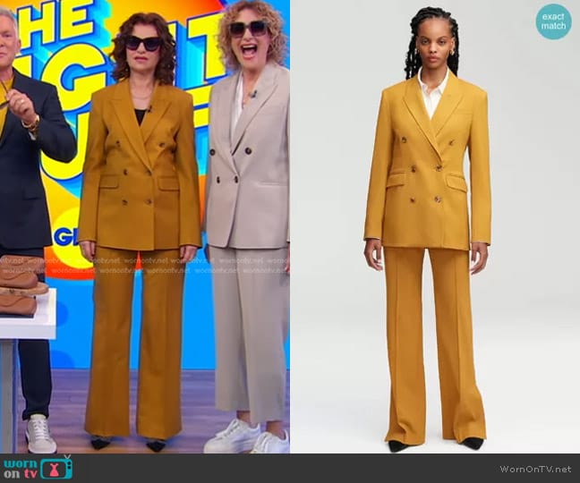 Argent Double-Breasted Blazer in Mustard worn by Sandra Bernhard on Good Morning America