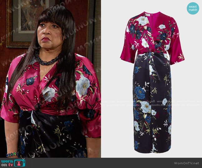 Hobbs London Farrah Satin Floral Mid Dress worn by Paulina Price (Jackée Harry) on Days of our Lives