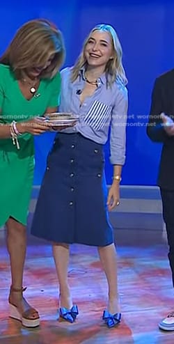 Jenny Mollen’s blue striped shirt bow pumps on Today