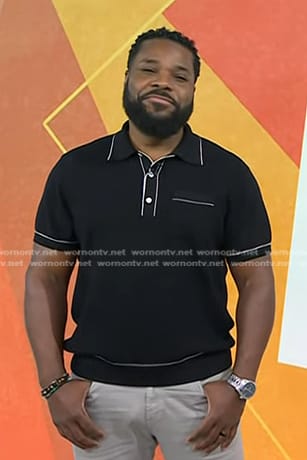 Malcolm-Jamal Warner’s black contrast trim polo shirt on Today