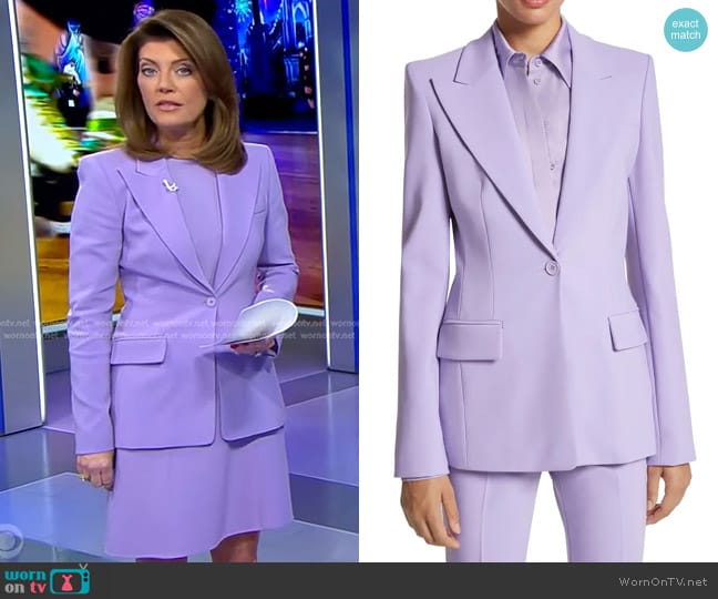 Michael Kors Collection Georgina Stretch Pebble Crepe Blazer in Freesia worn by Norah O'Donnell on CBS Evening News
