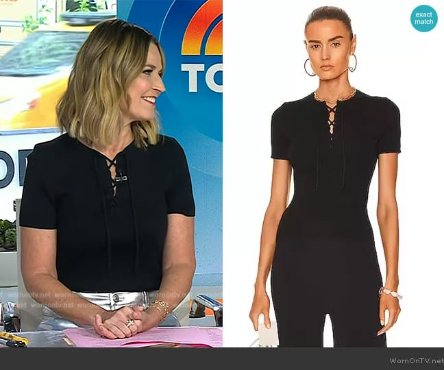 Nili Lotan Wells Lace Up Top worn by Savannah Guthrie on Today