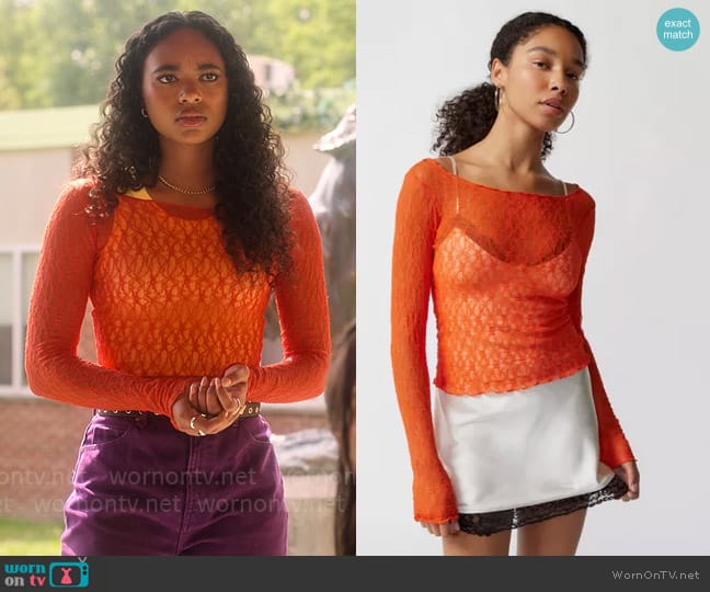 Out From Under Libby Sheer Lace Long Sleeve Top worn by Tabitha 'Tabby' Hayworth (Chandler Kinney) on Pretty Little Liars Original Sin