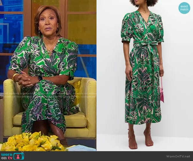 Marie Oliver Rita Printed Wrap Dress with Tie Belt in Palm Beach worn by Robin Roberts on Good Morning America