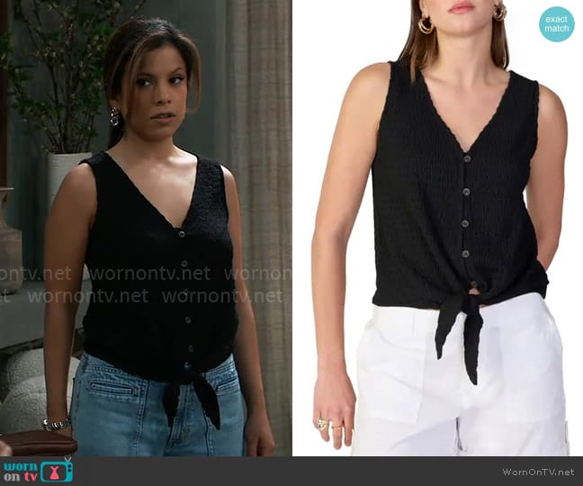 Sanctuary Link Up Tie Front Tank Top in Black worn by Alison 'Blaze' Rogers (Jacqueline Grace Lopez) on General Hospital