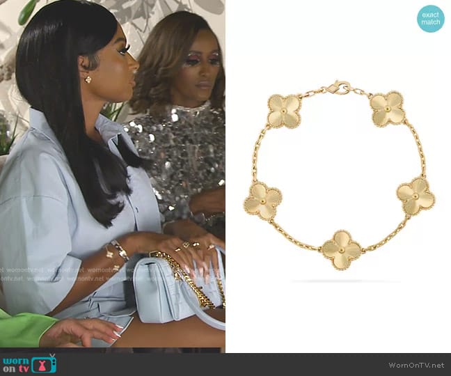 Van Cleef & Arpels 18K Yellow Gold 5 Motifs Guilloche Vintage Alhambra Bracelet worn by Lesa Milan (Lesa Milan) on The Real Housewives of Dubai